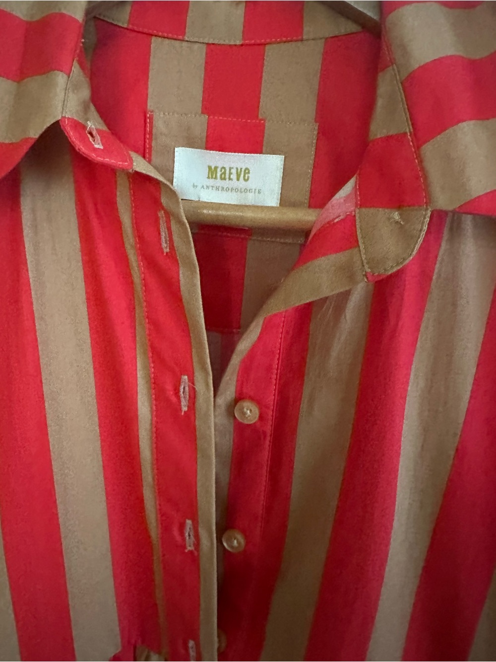 Maeve Red and Tan Striped Casual Button-Down Shirt